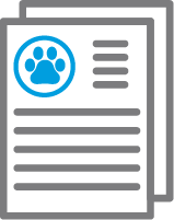 Icon of paper with paw logo in grey and blue for Positive Dogs cat training class