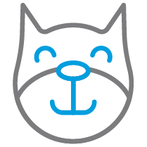 Icon of cat in grey and blue for Positive Dogs cat training class
